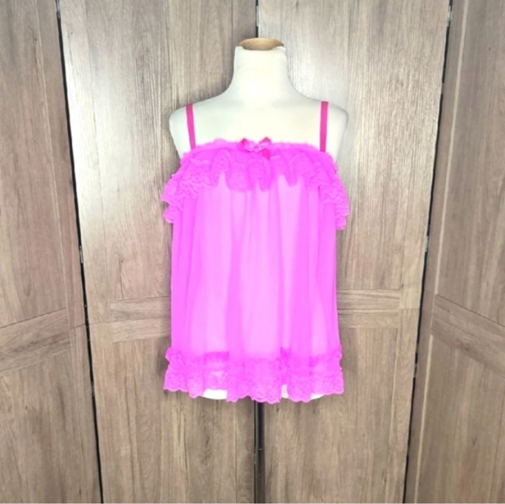 Victoria Secret Babydoll Lingerie Pink Lace Trim Cami Top Night Gown - Picture 9 of 10